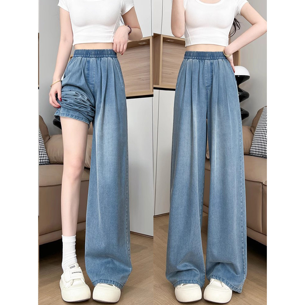 quần jean nữ ống suông quần jean nữ ống đứng Tencel Jean Nữ Mùa Hè - Dáng Ống Rộng Draped Thoải Mái