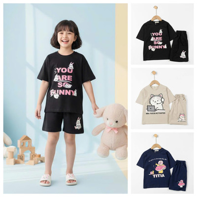 Bộ quần áo cotton LITIBABY, cộc tay mùa hè cho bé gái size đại khoảng 23kg - 45kg