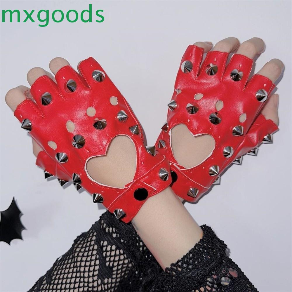Găng Tay Đinh Tán MXGOODS, Găng Tay Nửa Cổ Hip-Pop In Da Báo, Động Cơ Y2K Da PU Găng Tay Da Bằng Sán