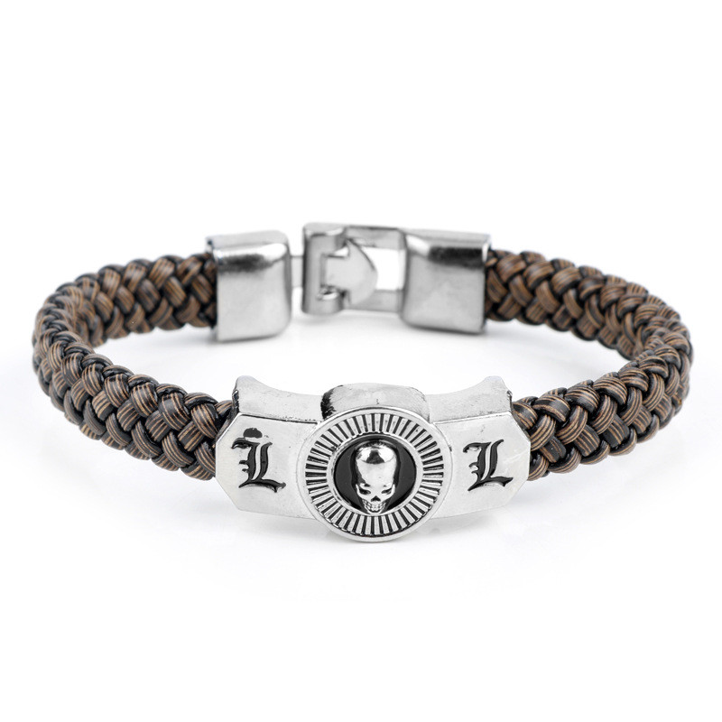 Spot Goods#Anime Death Note Death Note Skull Logo Bracelet Men and Women Retro Braided Leather Rope 