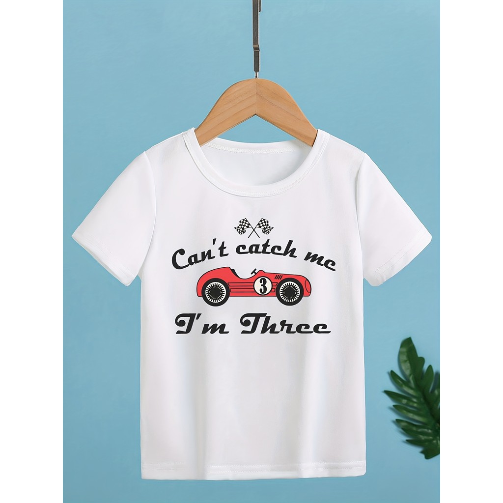 Funny Boy 's "Can 't Catch Me I 'm Three" Áo thun in hình cuộc đua dành cho trẻ em 3rd Birthday Tee 