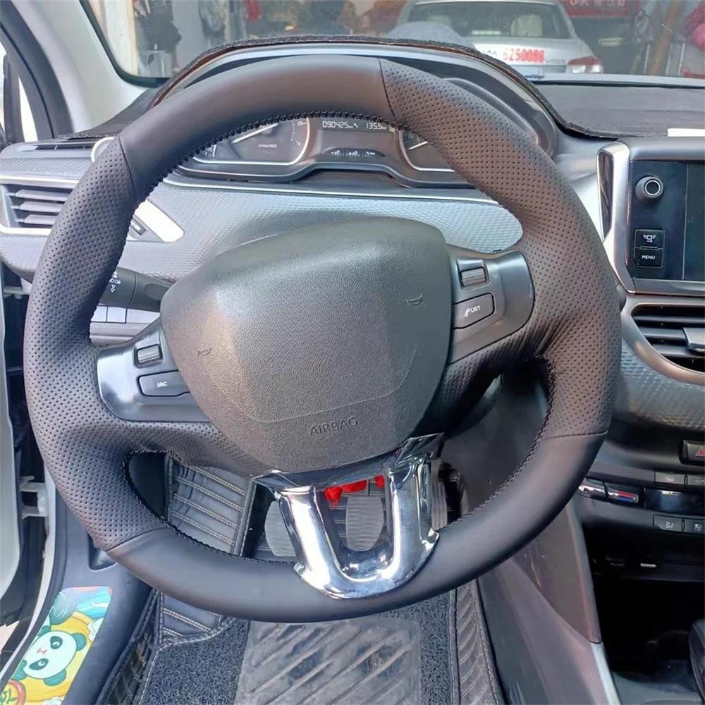 Chống Trơn Trượt DIY Màu Đen Vô Lăng Bao Da Microfiber Bọc Lái Phụ Kiện Xe Hơi Cho Peugeot 208 Peuge
