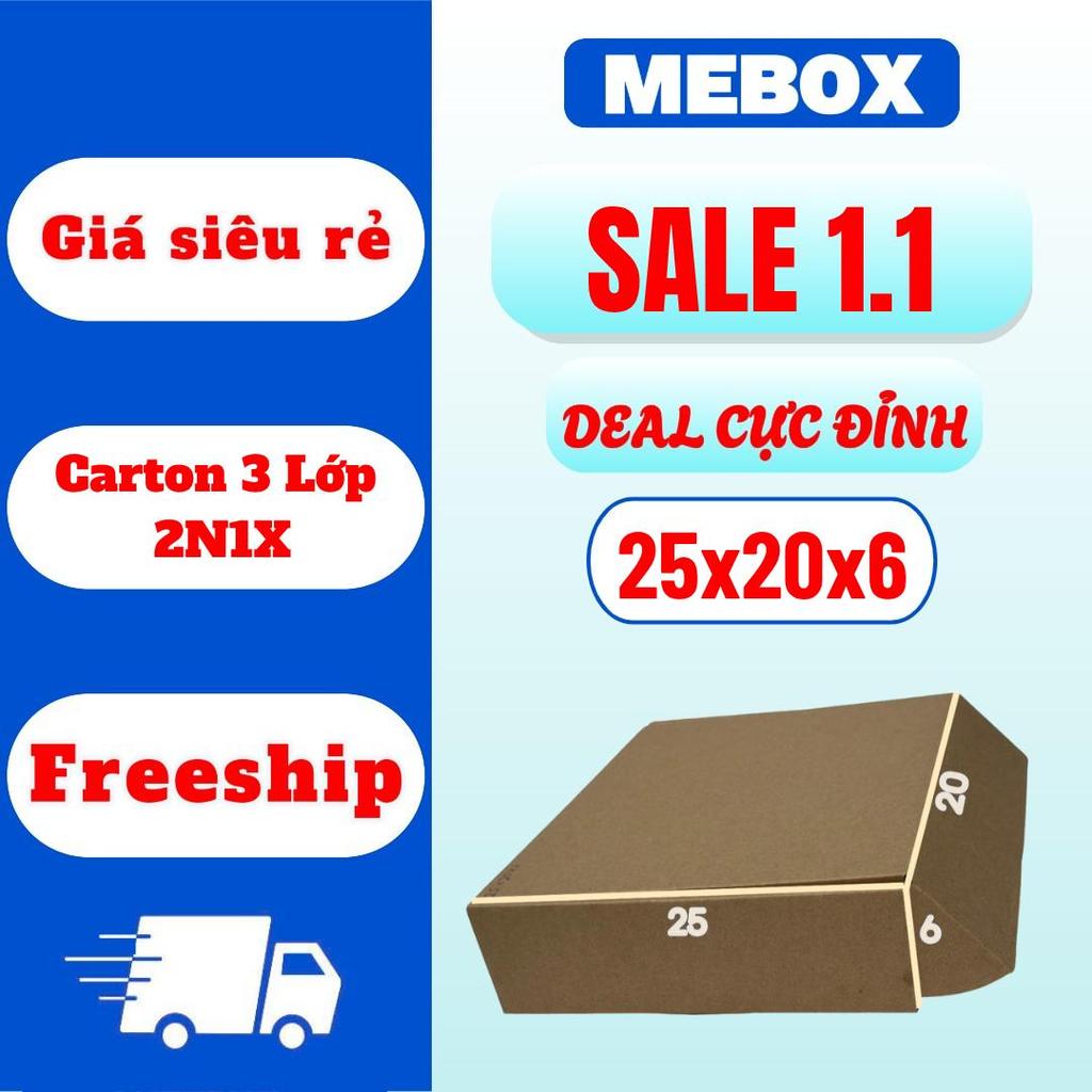 hộp carton nắp gài, thùng carton nắp gài 25x20x6 combo 50