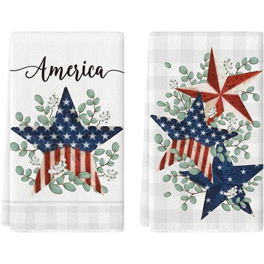Blue America Stars Bạch Đàn Yêu Nước 4th of July Khăn Nhà Bếp Khăn Món Ăn, 18x26 Inch Trang Trí Mùa 