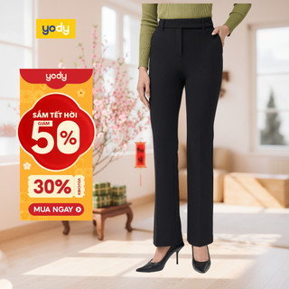  🌸SALE TẾT🌸 Quần Âu Nữ Loe Cúc Bọc Cạp Chun Đáp YODY vải mềm mại co giãn tôn dáng QAN7137 cần ẩn 