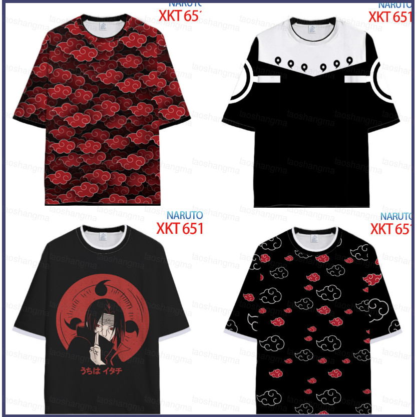 YT2 Naruto Anime Akatsuki Áo Thun Nữ Tay Ngắn Unisex Cosplay Tee Thời Trang Sasuke Itachi Thường Ngà