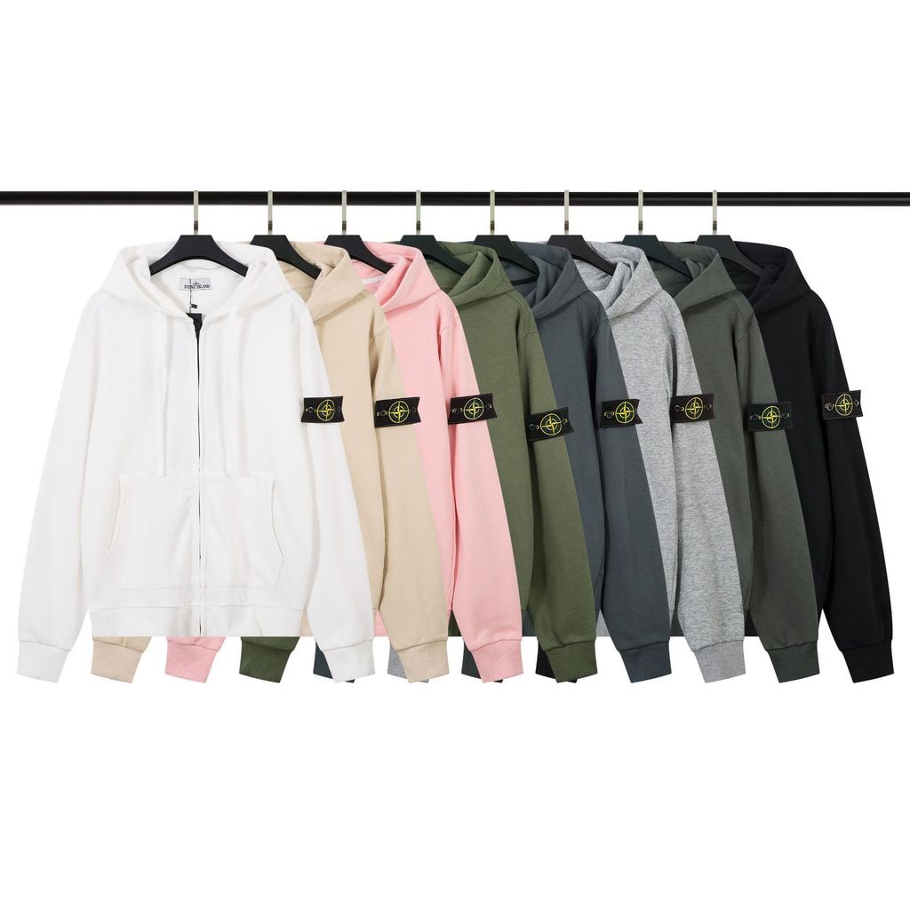 MKNP Stone Island Compass Embroidery Stone Print Hoodie Street Style Zipper Casual Loose Sweatshirt 