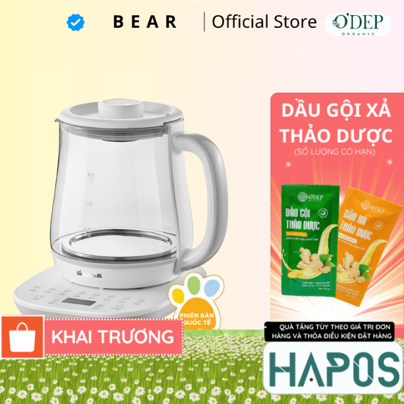 Ấm siêu tốc Bear 1.5 Lít 800W pha trà đa năng Chính hãng, giữ ấm 12 giờ YSH-D15V7 - HAPOS HEL