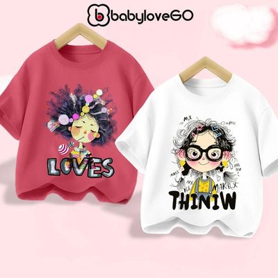 Áo thun bé gái BabyloveGO, áo phông in hình cô gái chất cotton mềm mịn thoáng mát