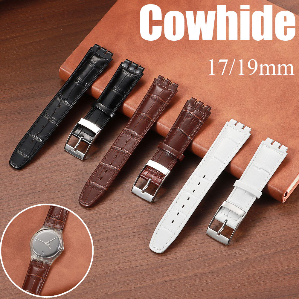 Dây đeo đồng hồ bằng da thật 17mm 19mm cho Swatch Irony New Chrono Skin Irony 42mm Da bò mềm Họa tiế