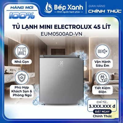 EUM0500AD-VN | Tủ lạnh Mini Electrolux 45 Lít EUM0500AD-VN: Nhỏ Gọn, Vận Hành Siêu Êm, Phù Hợp Khách Sạn & Phòng Ngủ