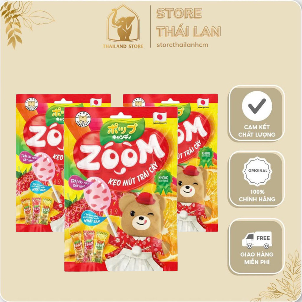 [2 GÓI] Kẹo Mút Trái Cây Zoom Eikodo 72g – Vị Cam, Xoài, Dâu, Que Giấy An Toàn