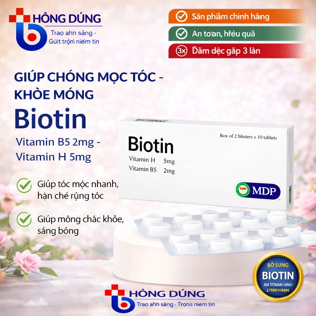 [CHÍNH HÃNG] Viên uống Biotin (Vitamin H, B5) da đẹp, mịn màng, bảo vệ tóc giảm rụng, móng chắc khoẻ