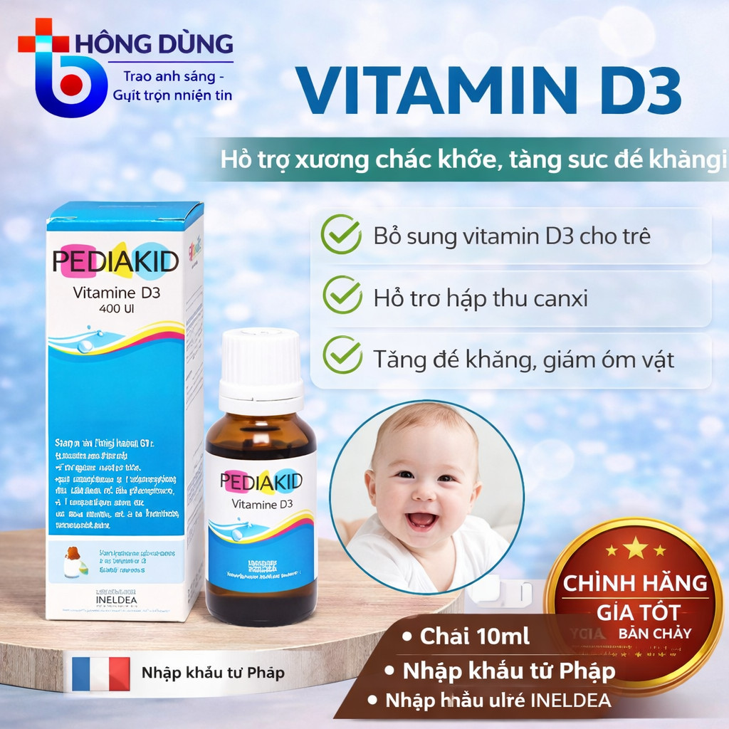 Vitamin D3 Thuần Cho Trẻ Sơ Sinh Pediakid Vitamin D3 - Giúp Xương Răng Chắc Khoẻ 20ml