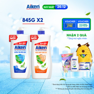  Combo 2 Sữa tắm sạch khuẩn Aiken thảo mộc dưỡng ẩm mềm mịn  ngừa mụn sáng da  845g x 2  