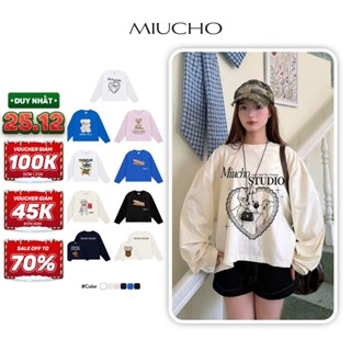  Áo thun boxy tay dài cá tính BST Miucho vải cotton thoáng mát họa tiết hoạt hình trẻ trung năng động 