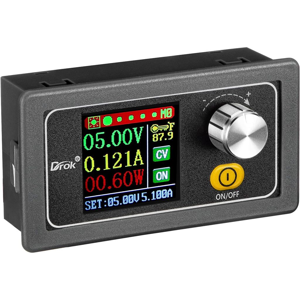 DROK Bộ điều chỉnh điện áp DC, Bộ chuyển đổi Buck Boost 6.0V-36V 9v 12v sang DC 0.6-36V 24v 5A Bảng 