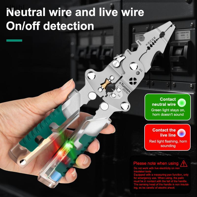 AL Foldalbe Wire Stripping Pliers Voltage Testing Cable Cutting Crimping Pliers Multifunctional N