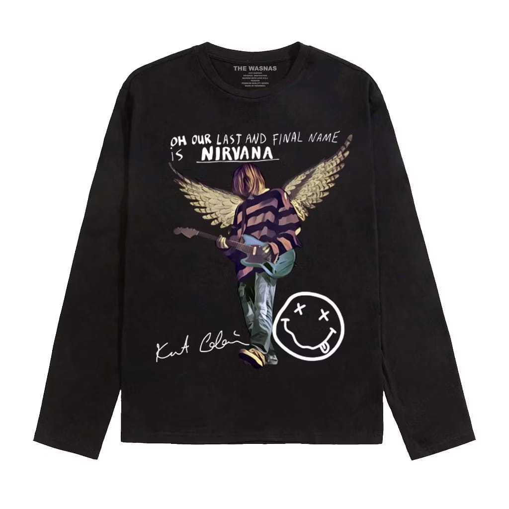 Áo thun dài tay 100% Cotton LOKAL NIRVANA Áo thun Unisex