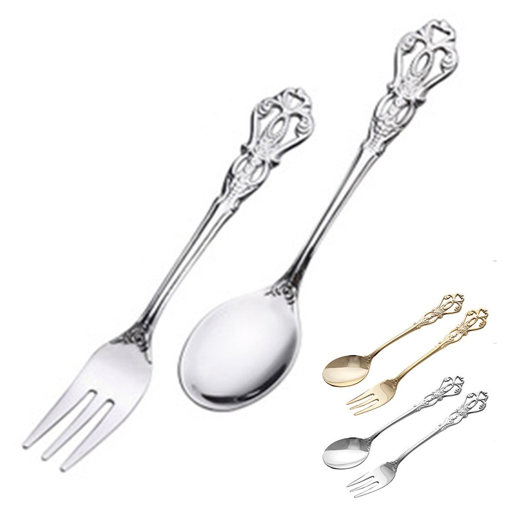 [NISO]Retro Gold Spoon and Fork Cutlery Set Stainless Steel Dessert Utensils