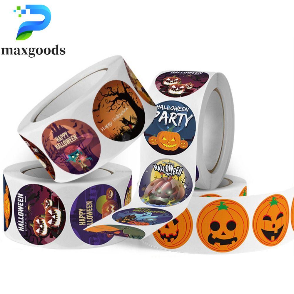 MAXGOODS 500 Cái / cuộn Miếng Dán Bí Ngô Halloween, Ma Không Khô Keo Halloween Nhãn, 500 Cái / Cuộn 