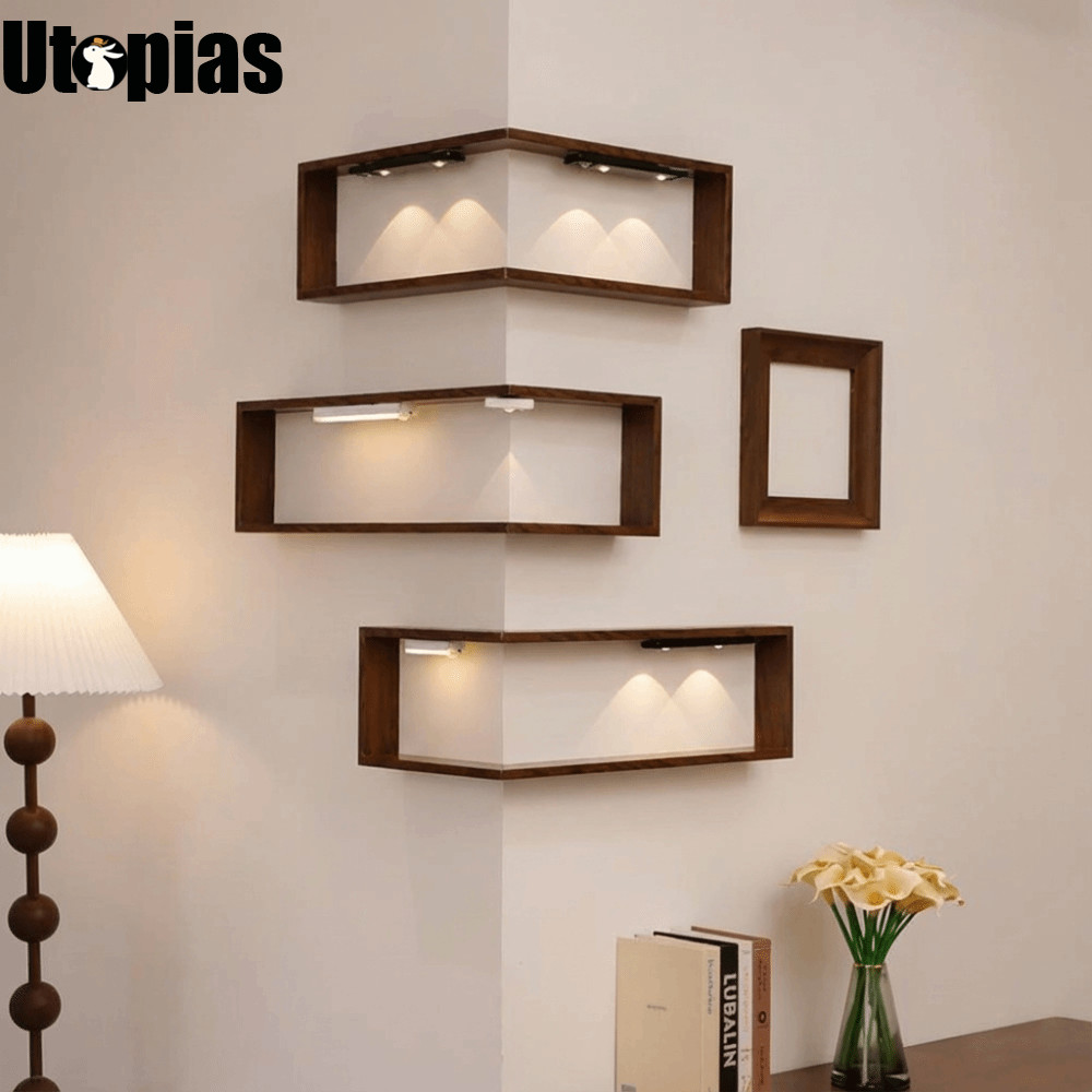 UTOPIAS Kệ treo tường góc 90 độ Kệ sách góc bằng gỗ Kệ nổi treo tường tiết kiệm không gian Kệ trưng 
