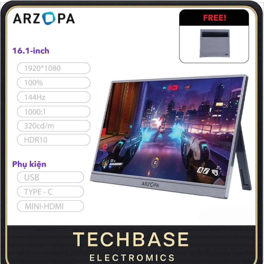 [Hỏa Tốc] Màn Hình Chơi Game Di Động Arzopa 16.1 Inch Tấm Nền IPS Full HD 100% sRGB 144Hz Kim Loại.