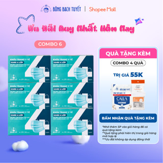  Combo 6 Hộp Khẩu trang Bông Bạch Tuyết 4 lớp xanh  50 cái hộp  