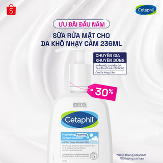   DATE 08 2026  Sữa rửa mặt tạo bọt dịu lành cho da khô nhạy cảm Cetaphil Hydrating Foaming Cream Cleanser 236ml 
