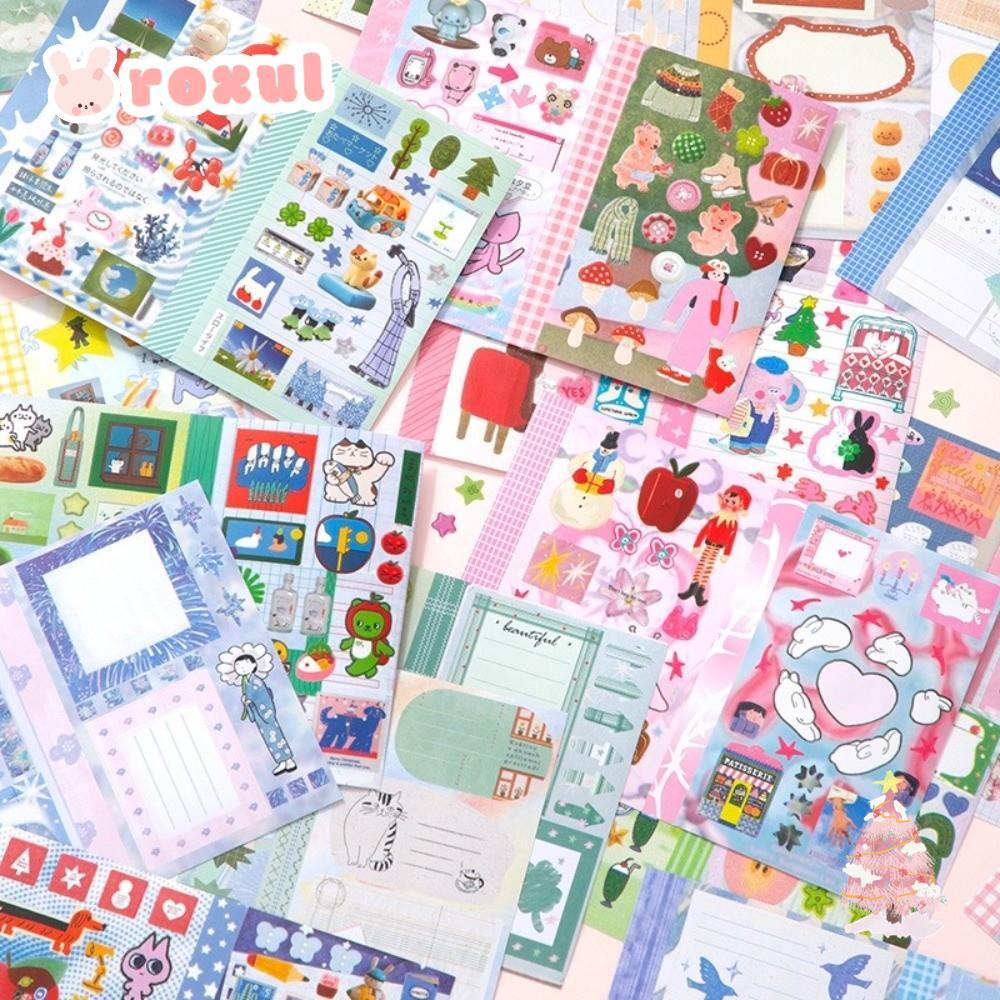 Nhãn dán sổ lưu niệm ROXUL, Sách dán DIY phong cách Hàn Quốc, Sáng tạo 30 tờ Nhãn dán trang trí Sách