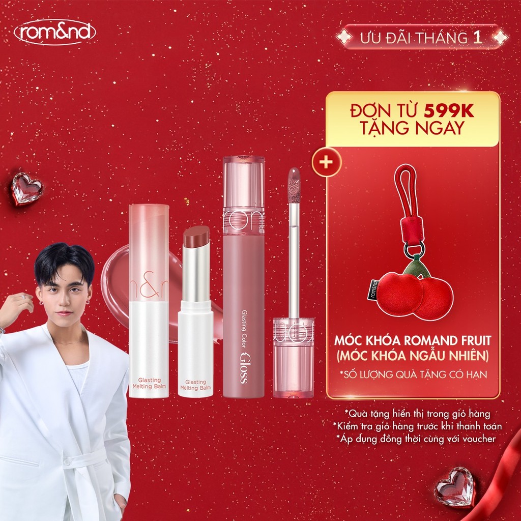   Volumn Hack Duo  Combo Son Dưỡng Romand Glasting Melting Balm + Son Bóng Romand Glasting Color Gloss 