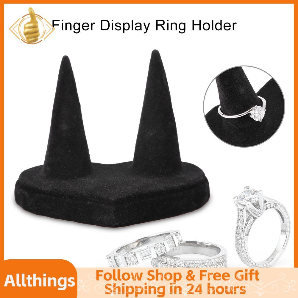 allthingss Semme Finger Ring Display Showcase Đồ trang sức Bộ lưu trữ với giá đỡ nhung đen (2Fingers