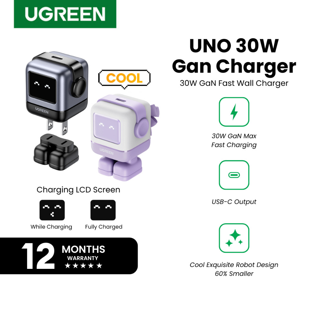 UGREEN Nexode Mini 30W PD GaN Robot Sạc USB-C Type-C nhanh cho điện thoại iPhone Android
