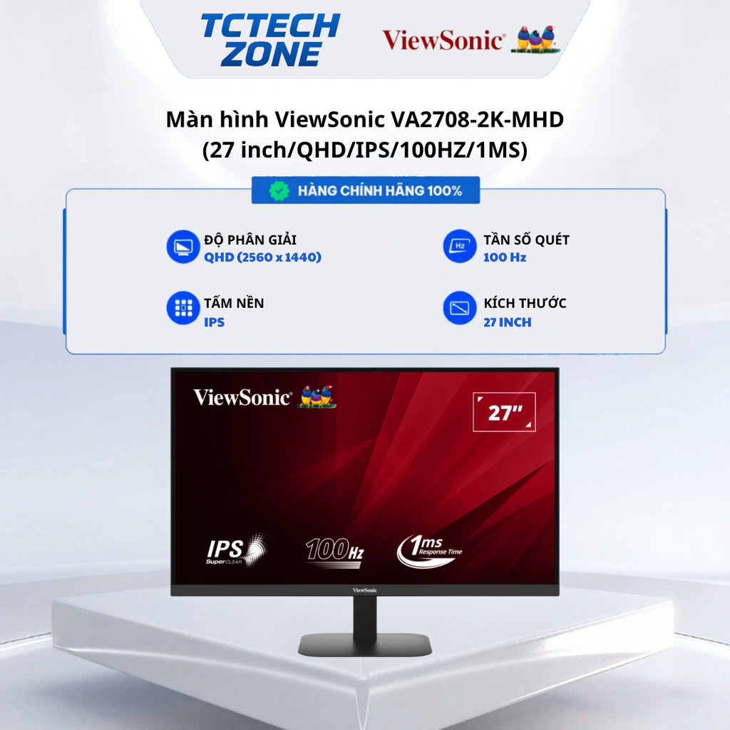 MÀN HÌNH MÁY TÍNH ViewSonic VA2708-2K-MHD Màn hình bảo vệ mắt 27 inch, 2K QHD, 100Hz Chính Hãng 100%