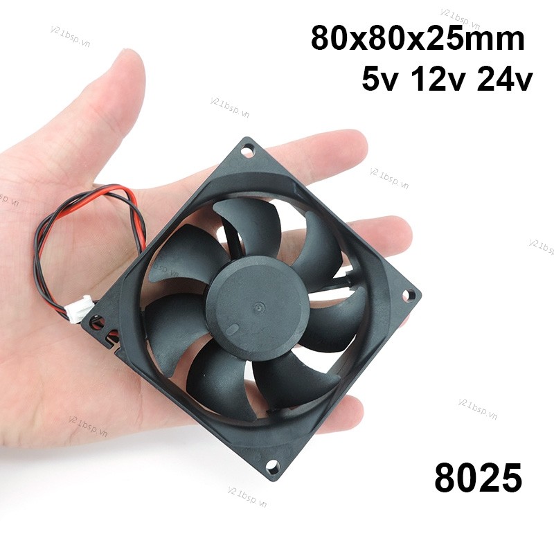 Quạt làm mát 2pin dc 80mm 80X80X25MM 8cm 5V / 12V / 24V DC Quạt làm mát không chổi than 8025 Tay áo 
