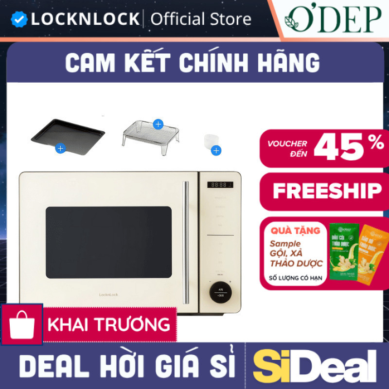 Lò chiên không dầu kết hợp lò vi sóng Locknlock 22 Lít 1800W Rangefryer EJF294IVY - SIDEAL SIL
