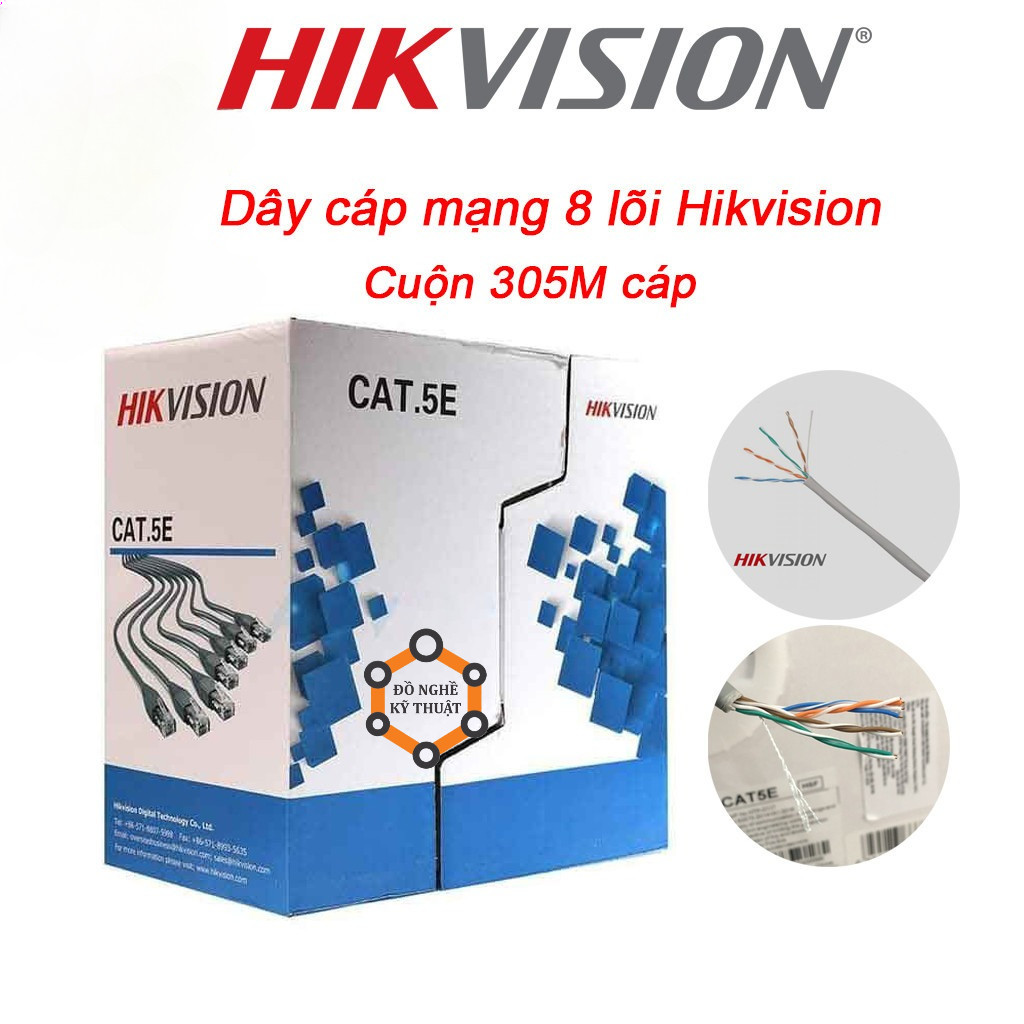 Cáp mạng Hikvision Cat5e DS-1LN5EUEC0 cuộn 305M đồng nguyên chất, dùng cho camera IP, mạng Lan