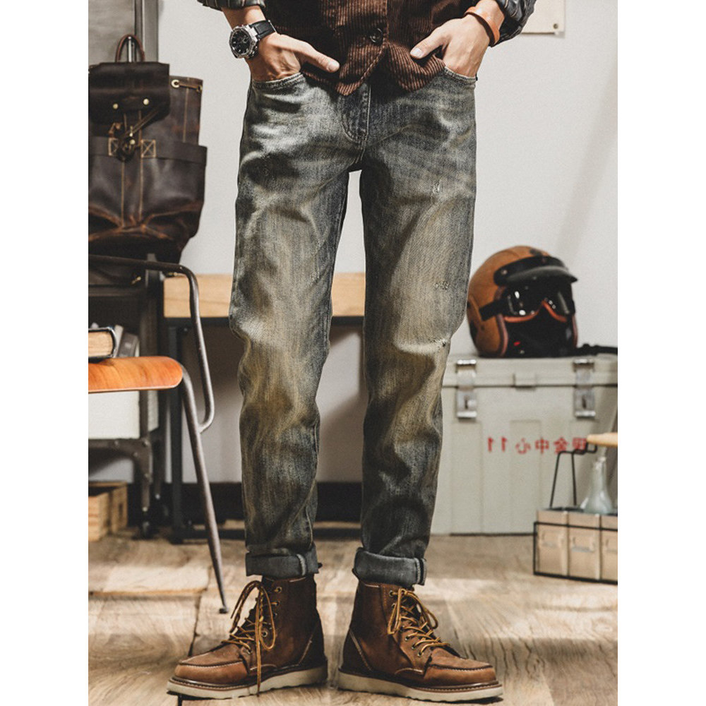 Mỹ Retro Ami Kaki Quần Jean Nam Thẳng Phù Hợp Cho Mùa Xuân