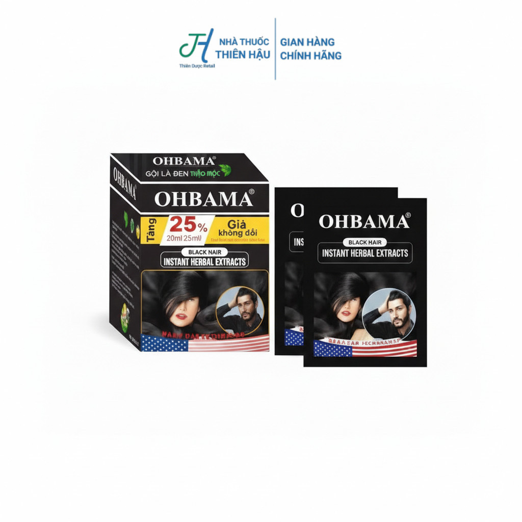 Dầu Gội Đen Tóc Thảo Mộc Ohbama Phủ Bạc Tự Nhiên Gói 20g - Nhà Thuốc Thiên Hậu