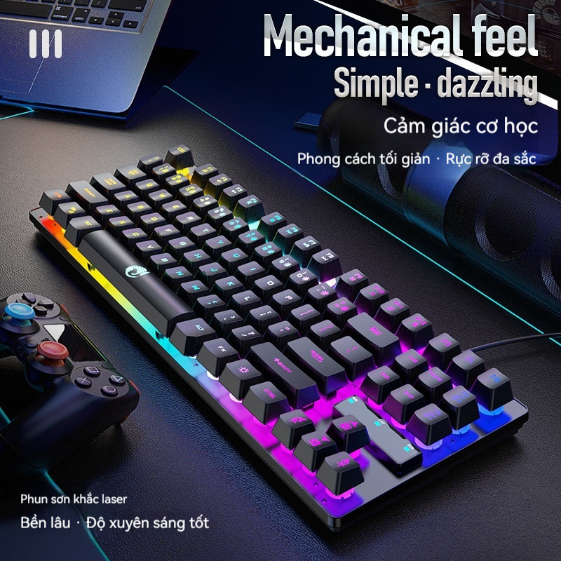 Bàn Phím Cơ K87 87 Phím Led RGB Chuyển Màu - Gaming Có Dây Cảm Giác Cơ