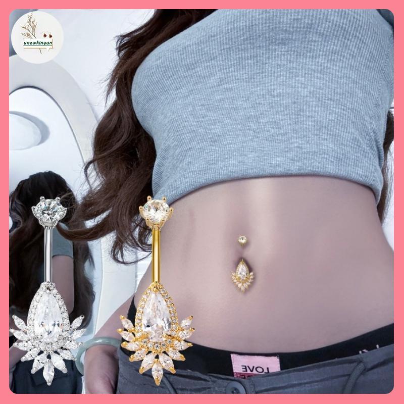 NNhẫn rốn xuyên barbell nơ trái tim zircon sáng bóng - Quà tặng thời trang cơ thể dành cho nữ