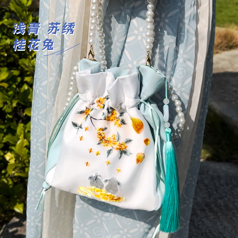 Mới Phong Cách Trung Quốc Ngọc Trai Dây Xích Su Thêu Tinh Tế Hanfu Túi Nữ Phù Hợp Với Túi Xách Dung 