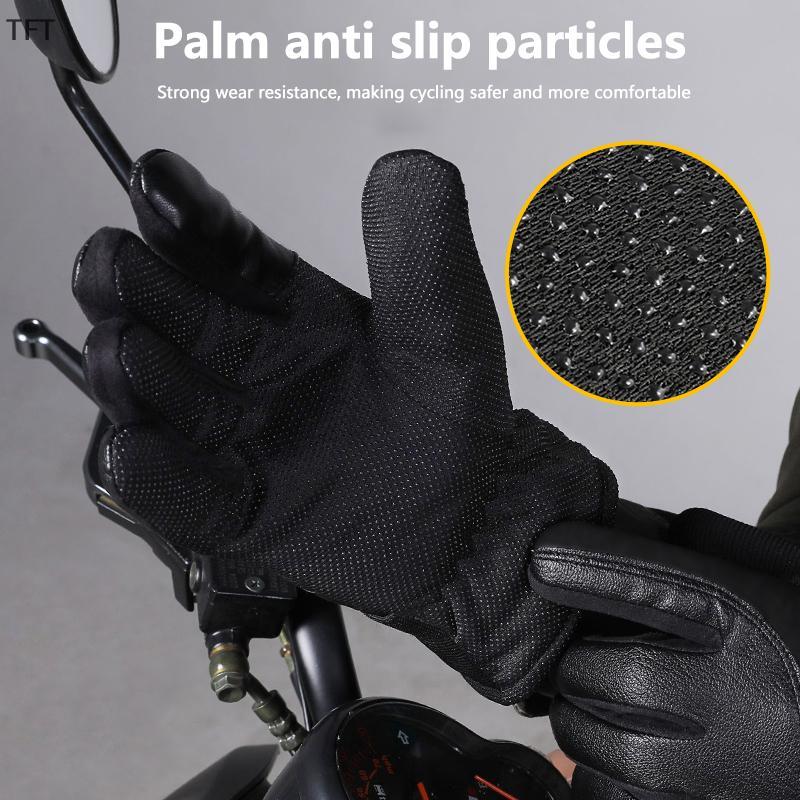 (FTT) 1 Pair Winter Touch Screen Leather Gloves For Men Warm Windproof Anti Slip Motorcycle Rider Eq