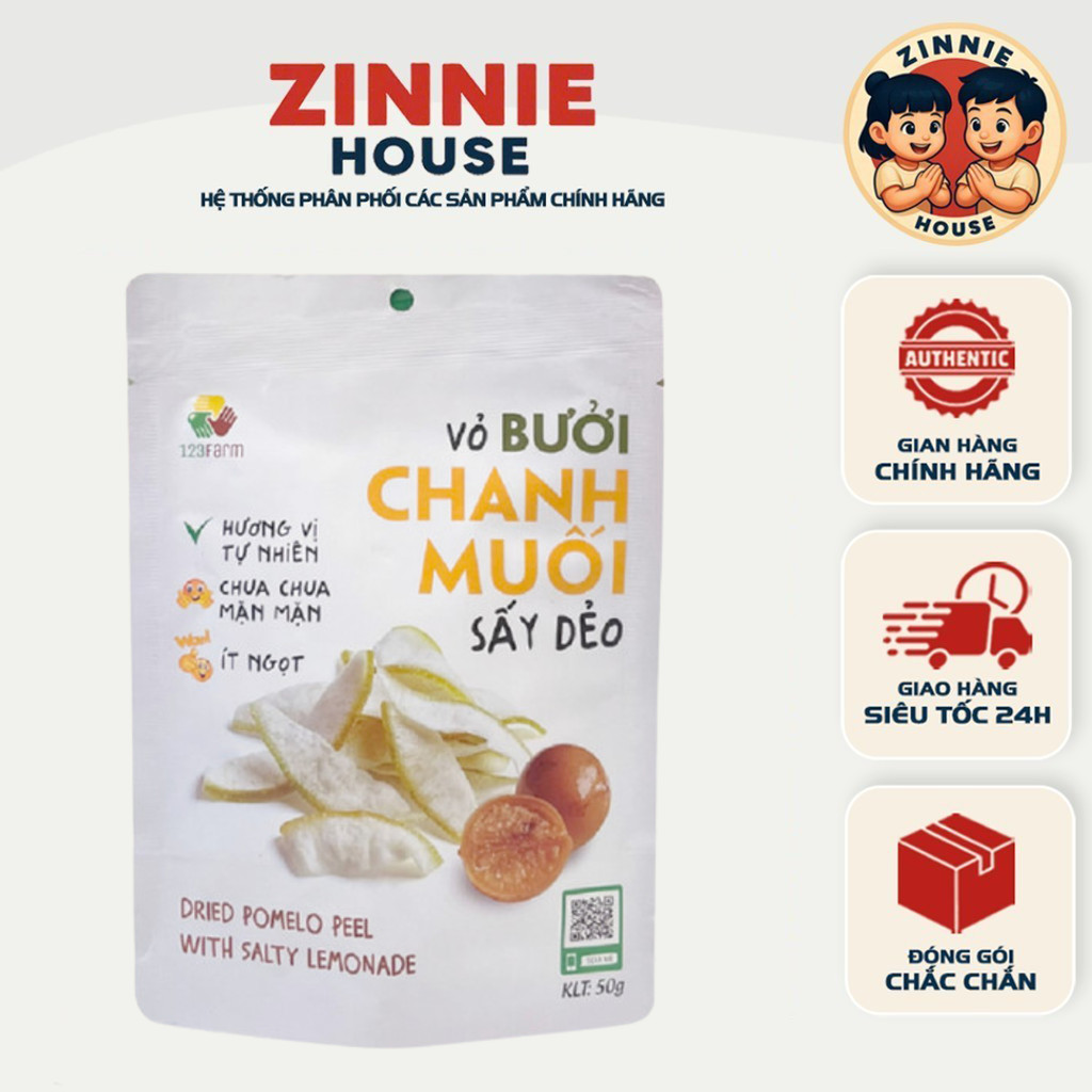 [COMBO 3 GÓI] Vỏ Bưởi Chanh Muối Sấy Dẻo 123Farm - GÓI 50g