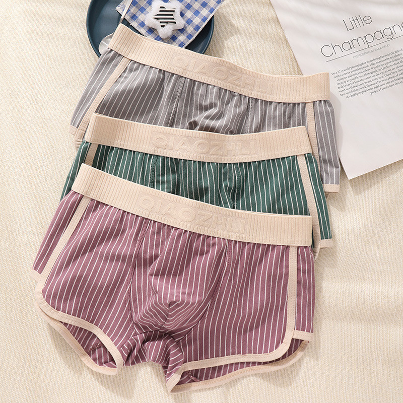 Quần Lót Nam Boxerman  Quần Lót Nam Boxer Cotton Nguyên Chất, Phong Cách Hàn Quốc với Dải Sọc Giữa E