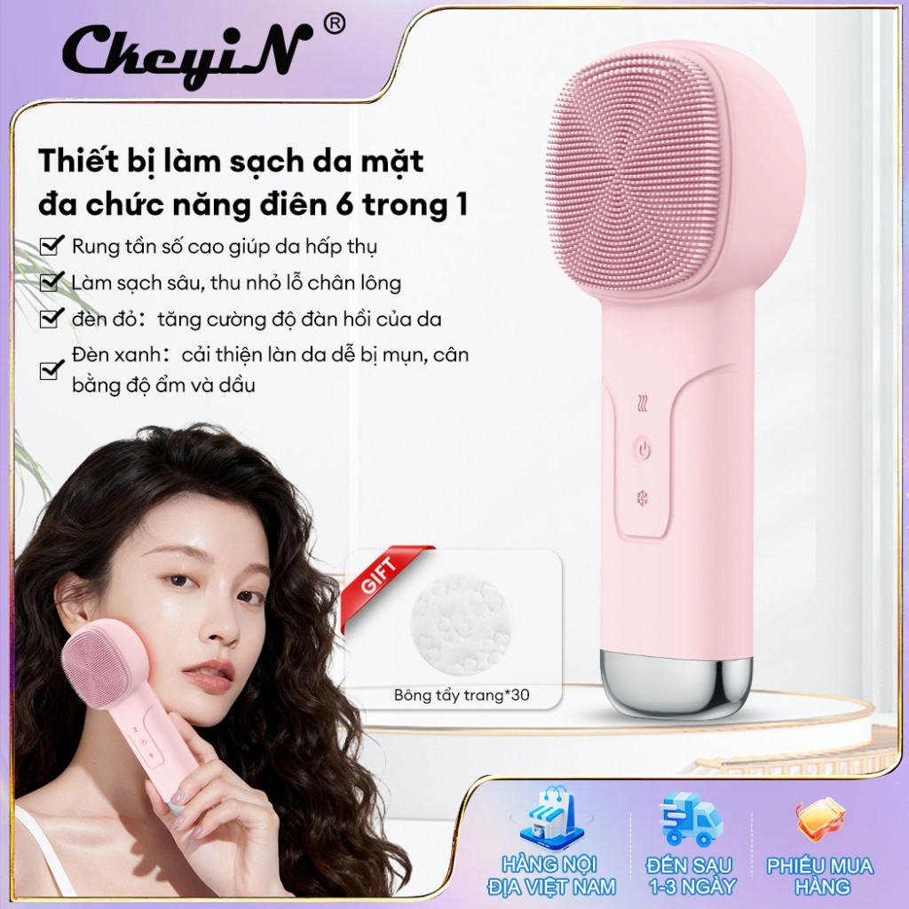 CkeyiN 6 trong 1 Máy Rửa Mặt Massage Tích Hợp Liệu Pháp Ánh Sáng và Nhiệt Multi-task Cleansing & Mas