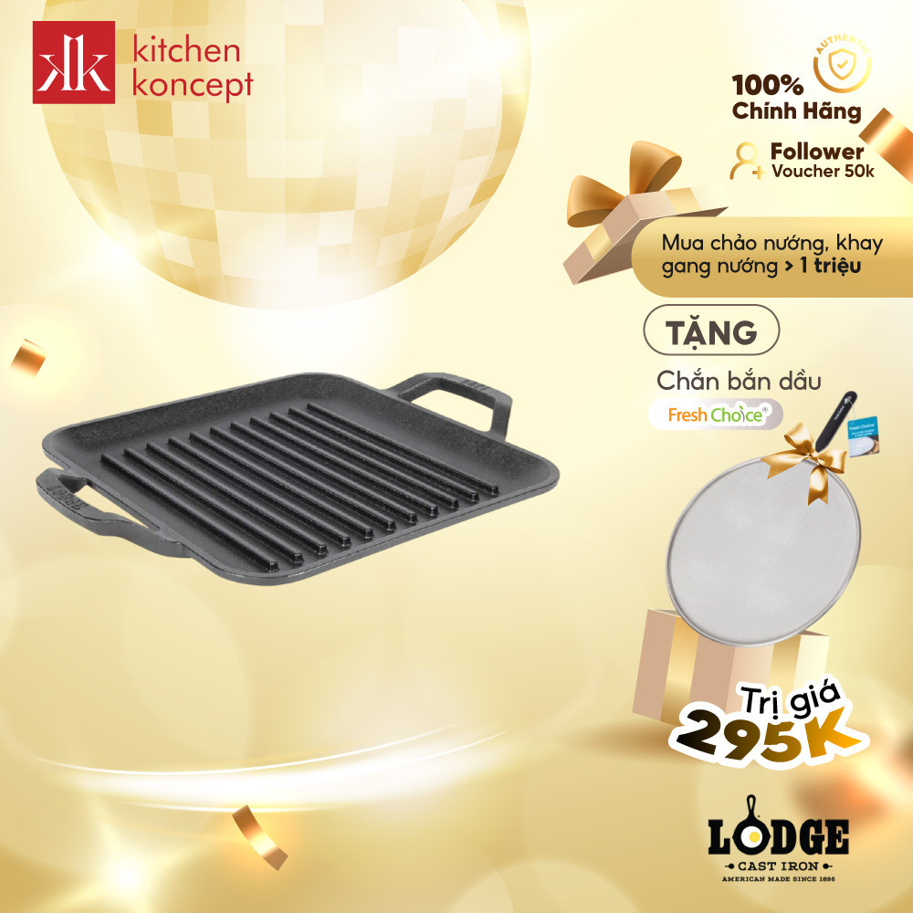 Chảo Gang Nướng Lodge Hình Vuông 28cm