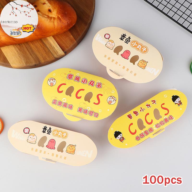 Haostontop 100 Chiếc Hộp Đóng Gói Bạch Tuộc Dùng Một Lần Thực Phẩm Đường Phố Nhật Bản Takoyaki Takea