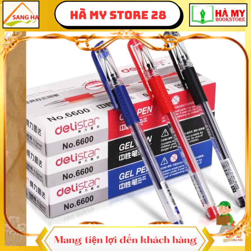 (Combo 12) Bút bi mực gel nắp đậy 0.5mm Deli E6600S