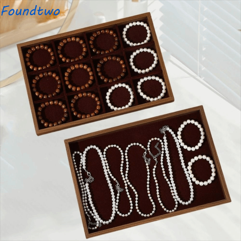 FOUNDTWO Wood Velvet Jewelry Pallet, Khay trưng bày trang sức nhiều ngăn chống trượt, Tiết kiệm khôn